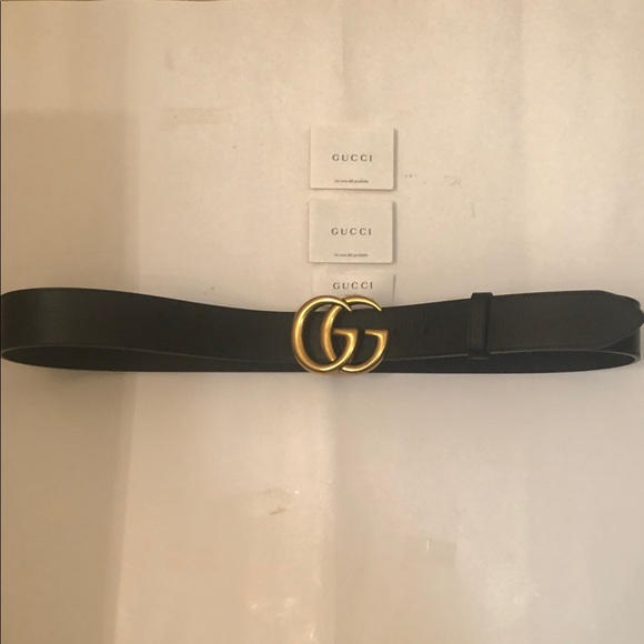 Gucci Black Belt with Double G Gold Buckle - Picture 1 of 3